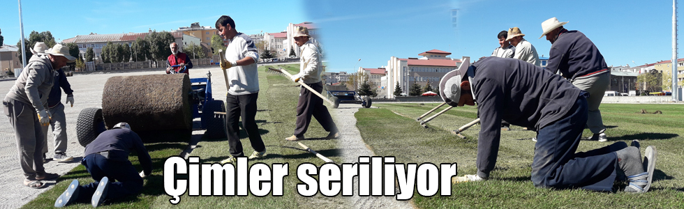 Kars Sentetik Yüzeyli Atletizm Pisti’nin çimleri seriliyor