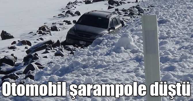 Kars’ta buz tutan yolda kayan otomobil şarampole düştü