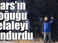 Kars’ın soğuğu şelaleyi dondurdu