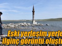 Kars’ta baraj suları altındaki eski yerleşim yerleri ilginç görüntü oluşturdu