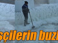Kars'ta eksi 27 derece soğukta işçilerin buzla sınavı