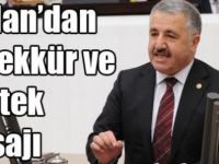 Arslan’dan Teşekkür ve Destek Mesajı