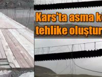 Kars'ta asma köprü fırtınadan zarar gördü