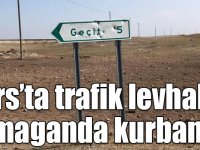 Kars’ta trafik levhaları maganda kurbanı