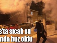 Kars’ta havaya serpilen sıcak su bir anda buz oldu