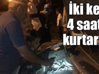 Kars'ta araç motoruna giren iki kedi 4 saatte kurtarıldı