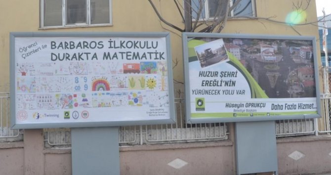 Ereğli Belediyesi durakları ve billboardları matematikle süsledi