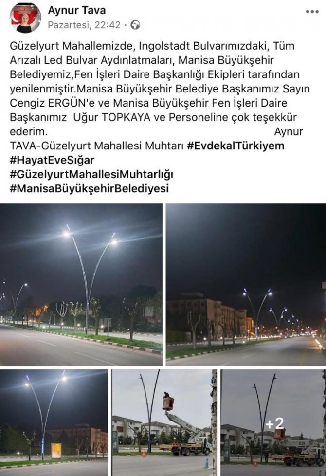 Mahalle muhtarı hizmete sosyal medyadan teşekkür etti