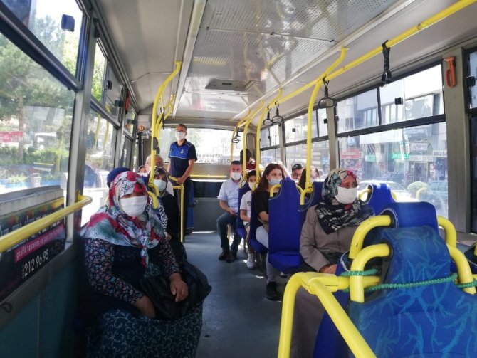 Özel Halk otobüslerinde sosyal mesafe, hijyen ve maske denetimi yapıldı
