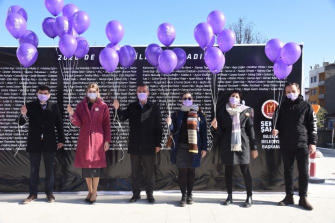 Mor balonlar katledilen 335 kadın için havalandı