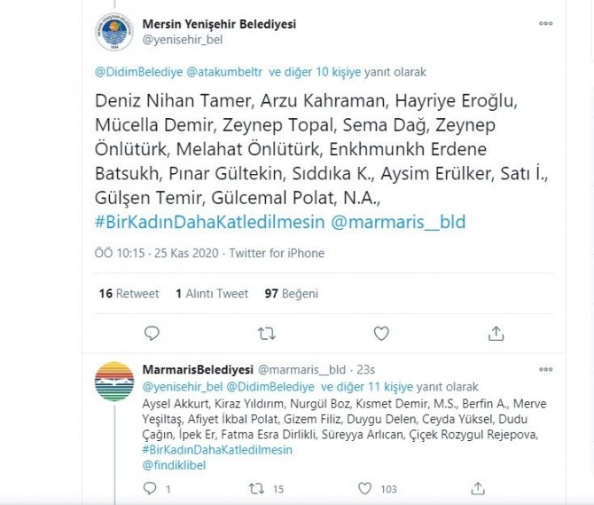 Belediyeler kadına yönelik şiddete tweet zinciri ile dikkat çekti