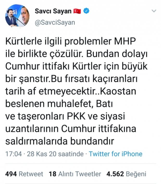 Savcı Sayan: "Kürtlerle ilgili problemler MHP ile birlikte çözülür"
