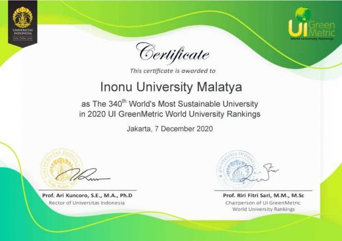 inonu universitesi yesil kampus siralamasinda 128 basamak yukseldi
