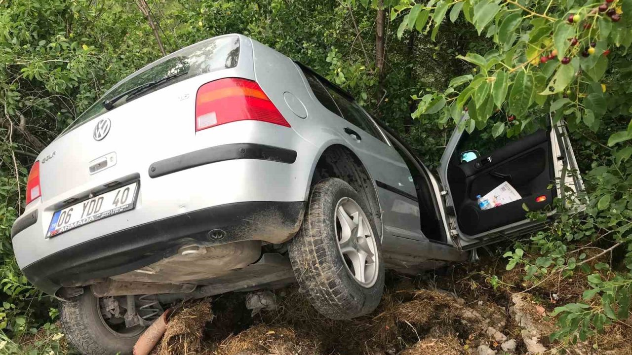 Yoldan savrulan otomobil ağaça çarparak durabildi