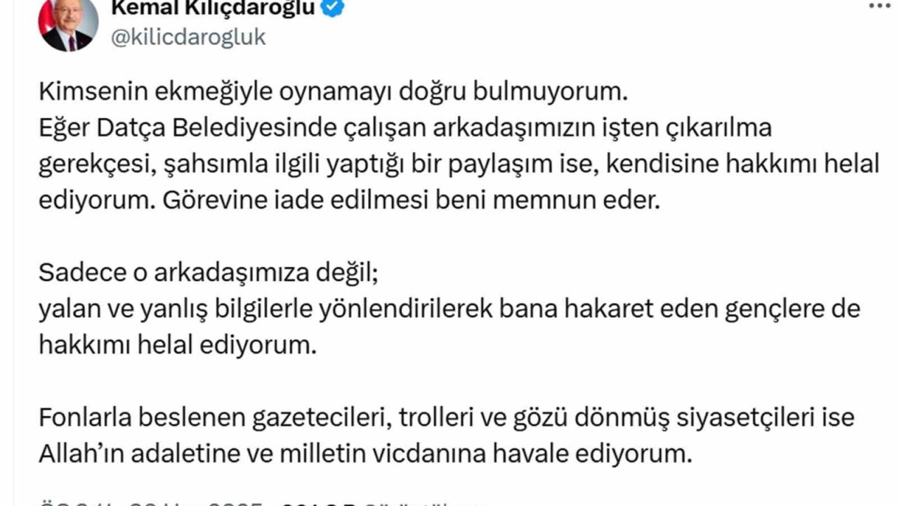 Kılıçdaroğlu’ndan Datça Belediyesine çağrı