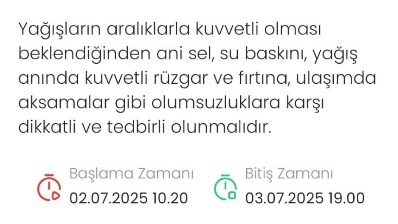 Meteorolojiden Ordu için ‘sarı kodlu’ uyarı