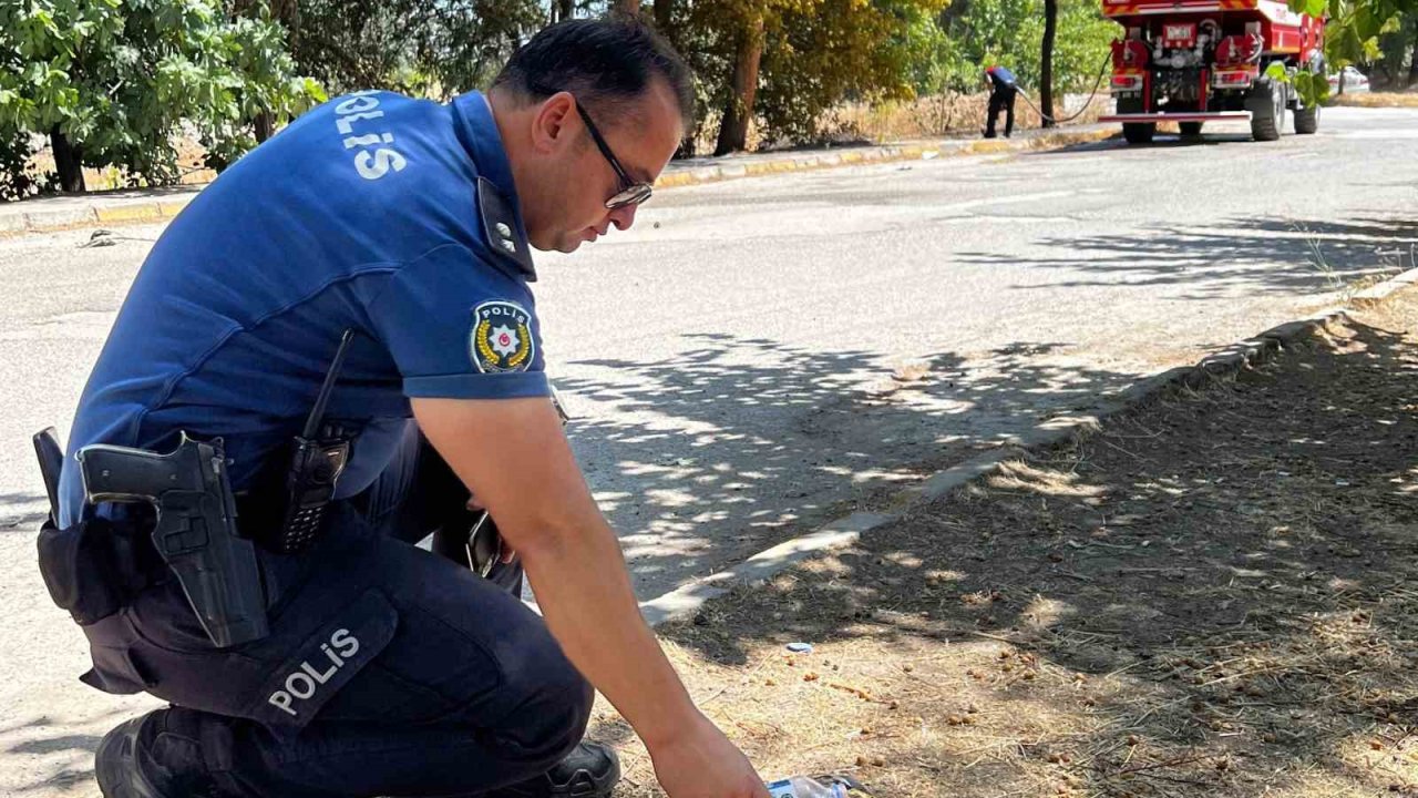 Yanmak üzere olan kaplumbağayı polis son anda kurtardı