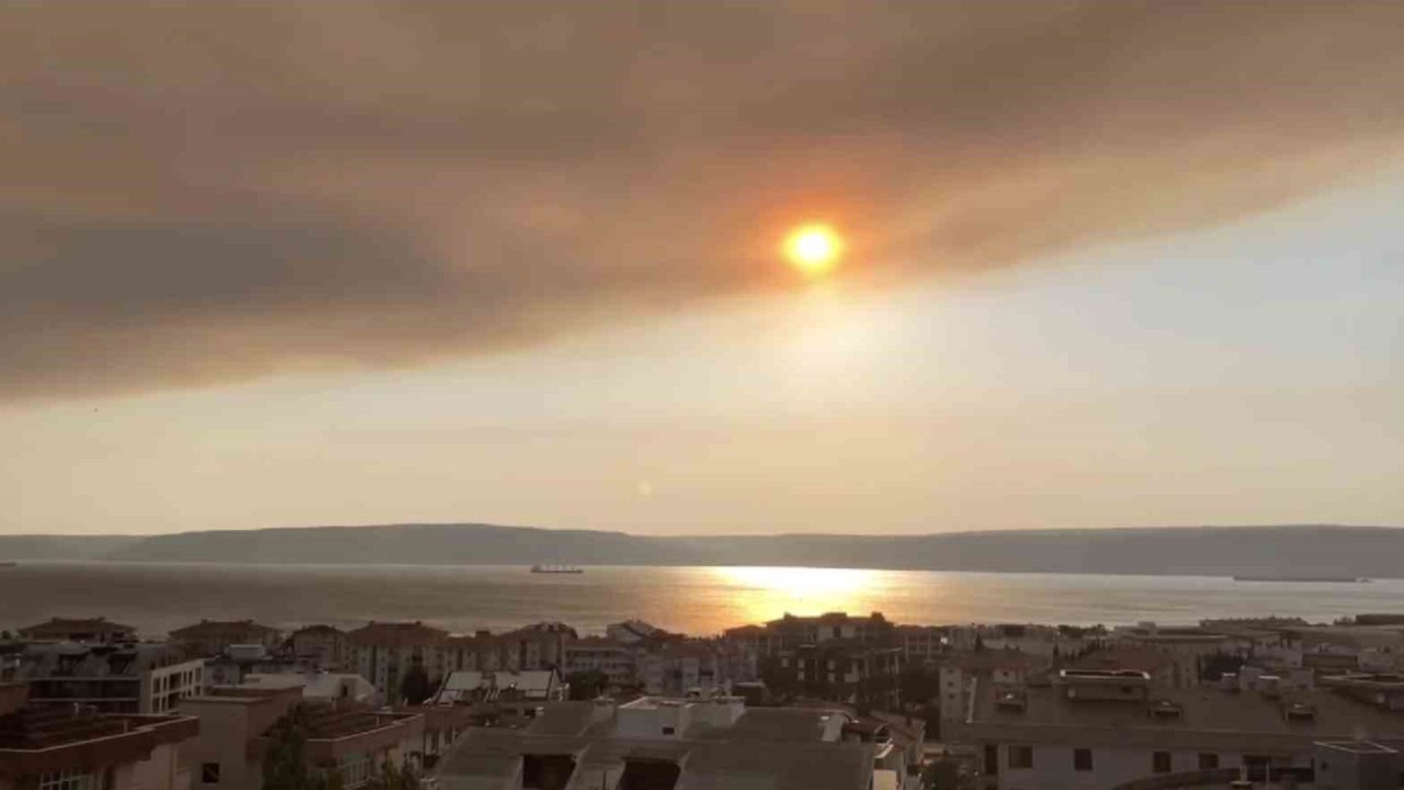 Tekirdağ’daki orman yangınının dumanı Çanakkale Boğazı’nı kapladı