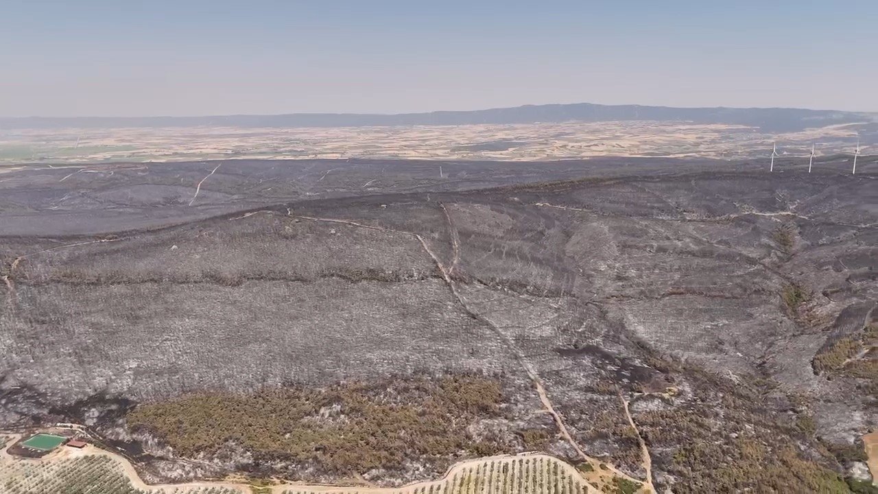 Yangında tahribatın boyutu havadan görüntülendi: Dev alanlar kül oldu