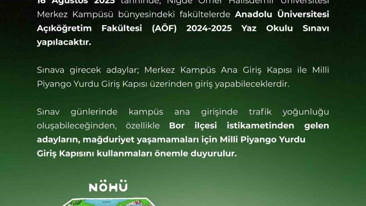 Niğde Valiliği’nden AÖF Sınavında giriş yönlendirmesi uyarısı