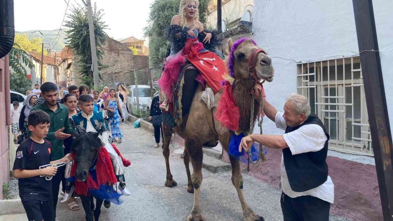 Böyle düğün görülmedi, anne deveye sünnet çocuğu Midilliye bindi