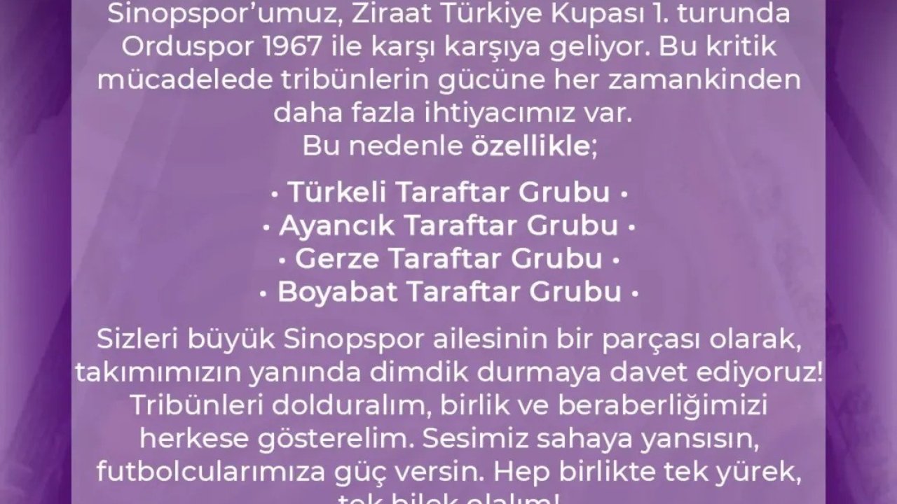 Sinopspor taraftarından destek çağrısı