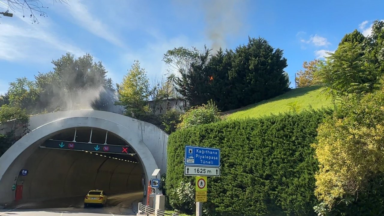 Kağıthane Piyalepaşa Tüneli’nin girişindeki ağaçlık alanda korkutan yangın