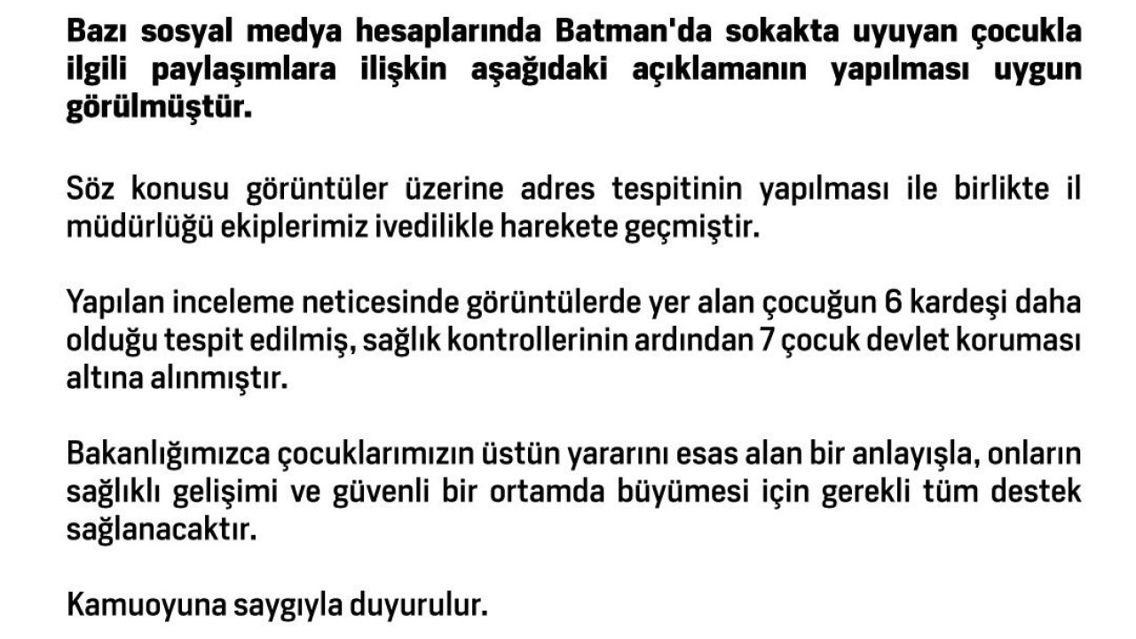 Batman’da sokakta uyuyan çocuk ve 6 kardeşi devlet koruması altına alındı