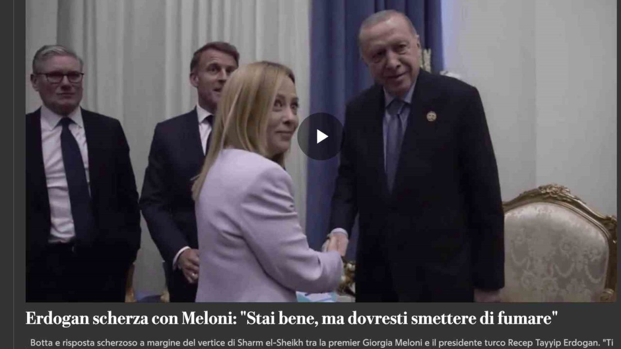 Cumhurbaşkanı Erdoğan’ın İtalya Başbakanı Meloni’ye sigara uyarısı İtalya basınında