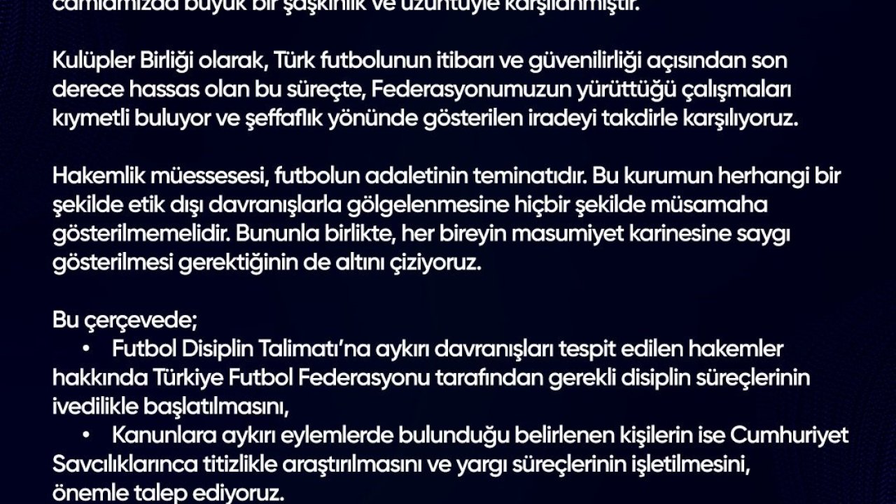 Kulüpler Birliği’nden TFF’ye destek