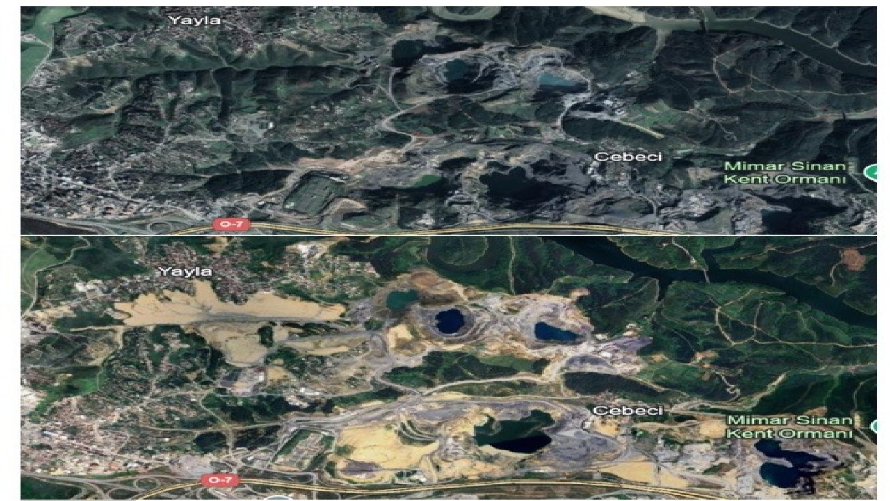 Orman alanlarının tahrip edildiği ve maden alanlarının zarar gördüğü fotoğraflarla gösterildi