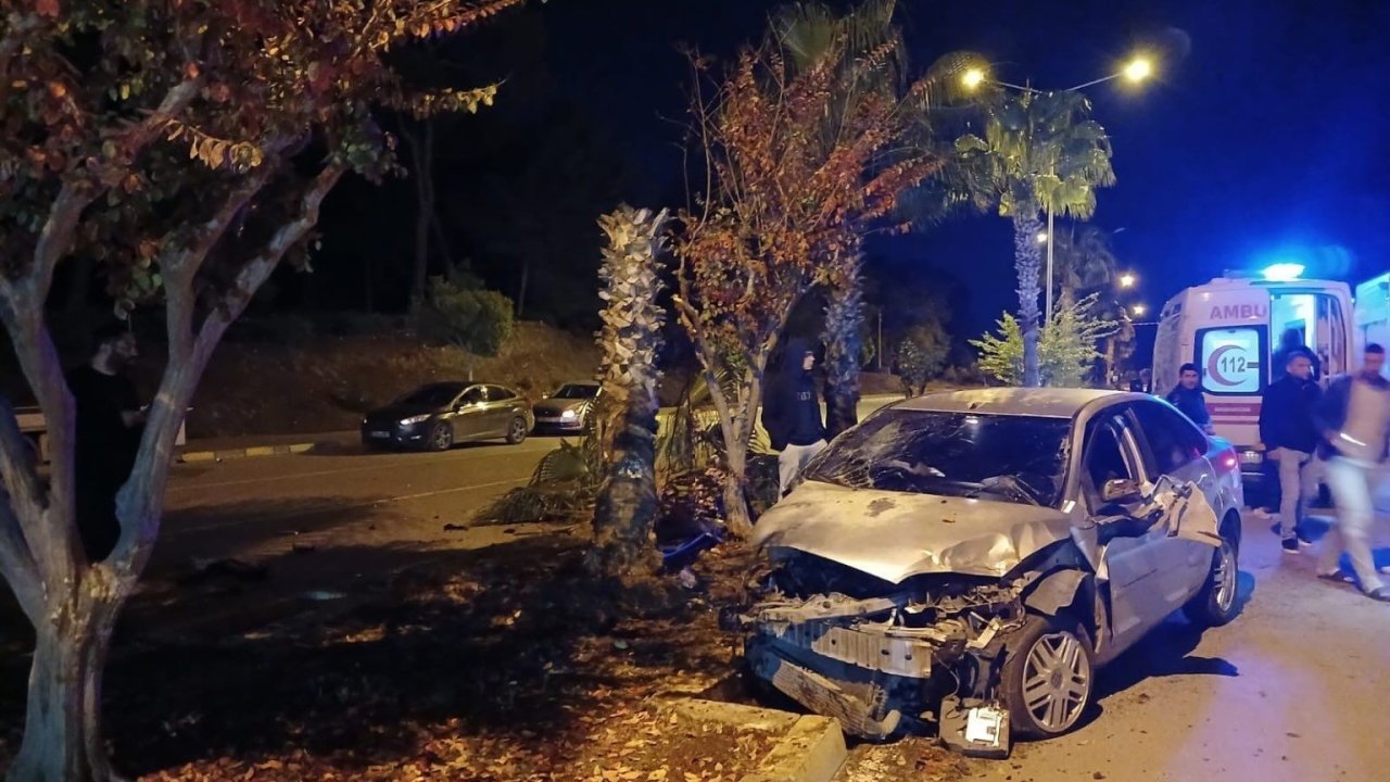Antalya’da palmiyeye çarpan otomobilin sürücüsü yaralandı