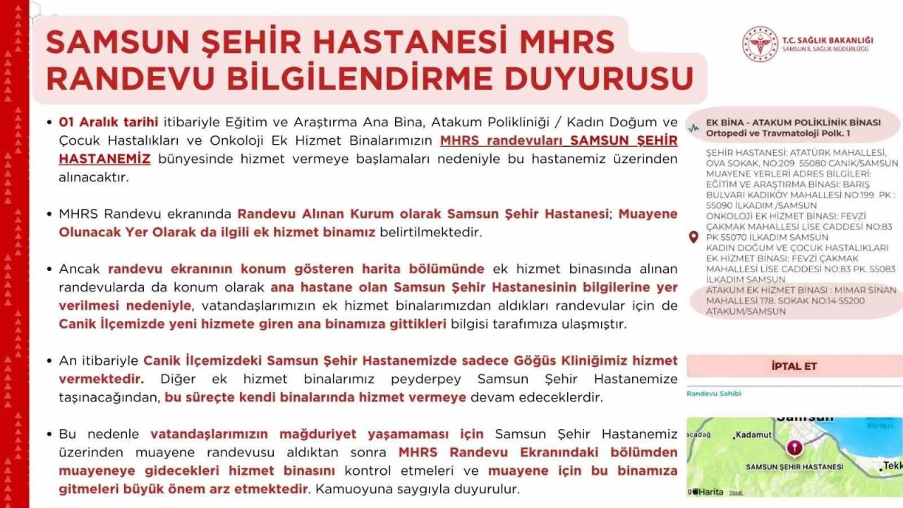 Samsun Şehir Hastanesi randevularında "hizmet binası karışıklığı"na dikkat