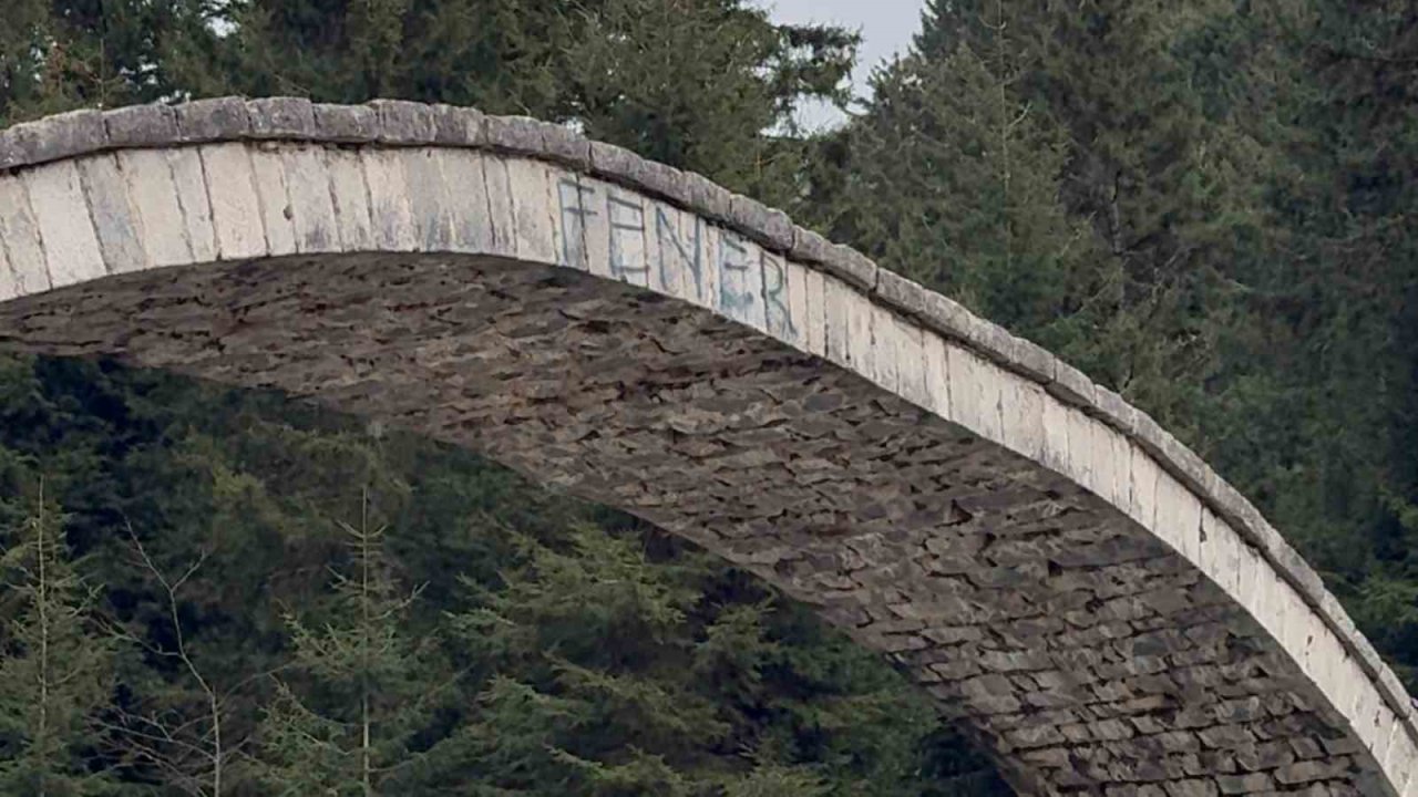 Rize’de tarihi kemer köprüye sprey boya ile zarar verildi