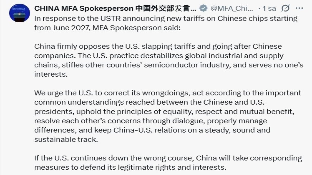 ABD’den Çin çiplerine 2027’den itibaren gümrük vergisi uygulanması kararı