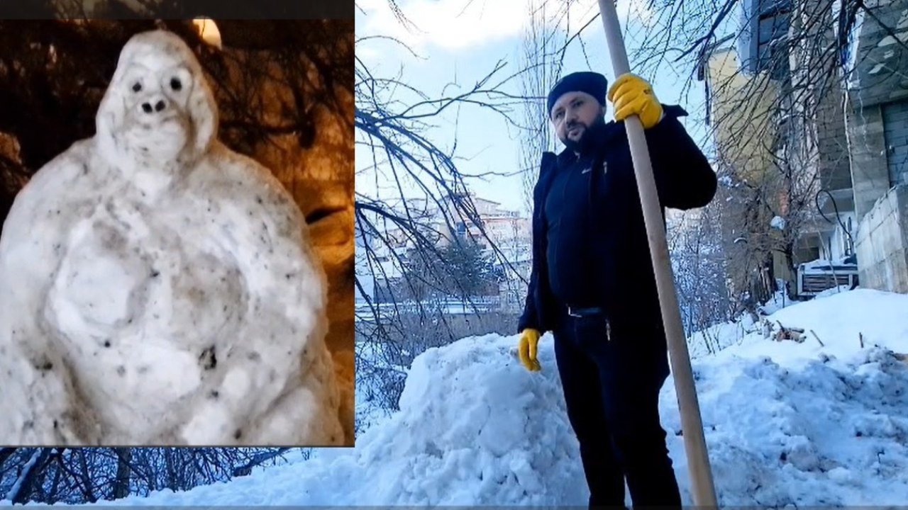Hakkarili genç kardan goril yaptı