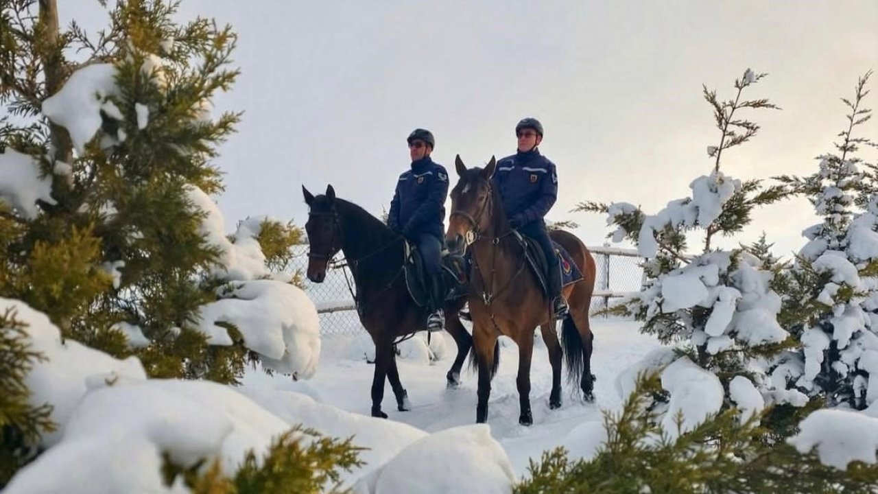 Atlı jandarmadan kış nöbeti: Zorlu hava şartlarında güvenlik devam ediyor
