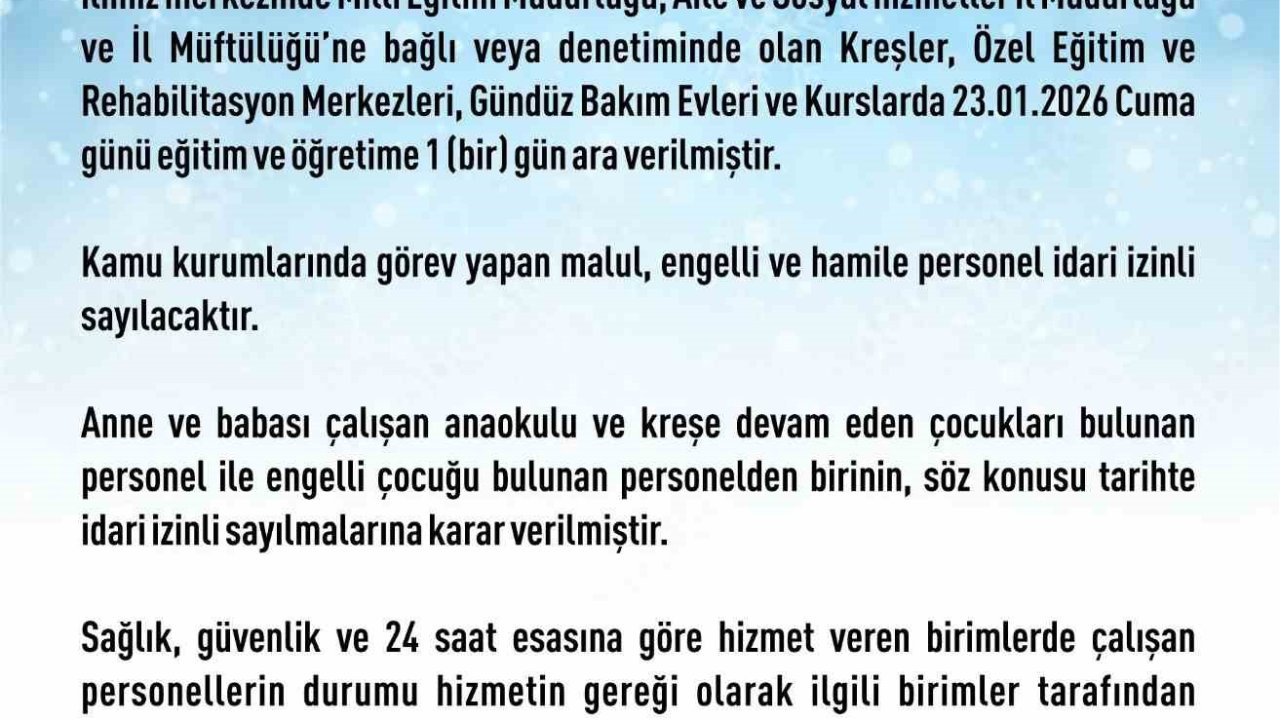 Elazığ’da rehabilitasyon ve bakımevi kurslarına kar tatili