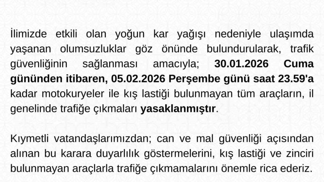 Tunceli’de motokuryeler ve kış lastiği olmayan araçların trafiğe çıkışı yasaklandı