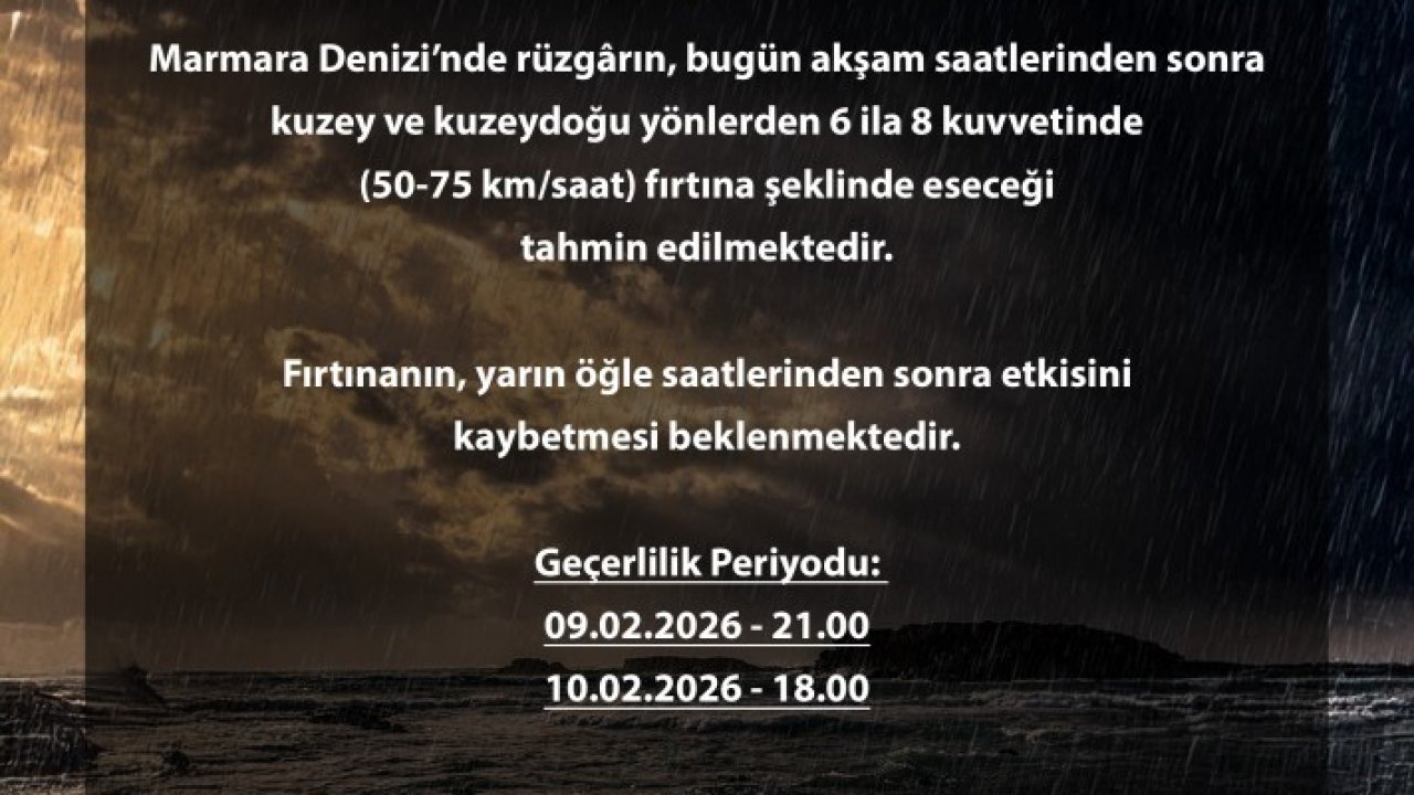 Bursa Valiliği’nden Marmara için fırtına uyarısı
