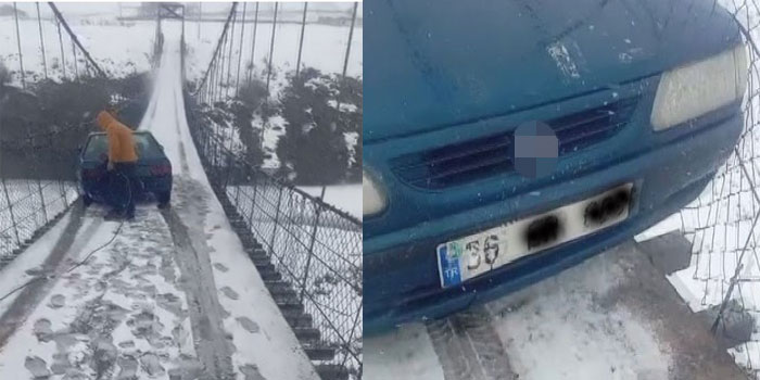 Kars'ta Otomobil buzda kayarak asılı kaldı
