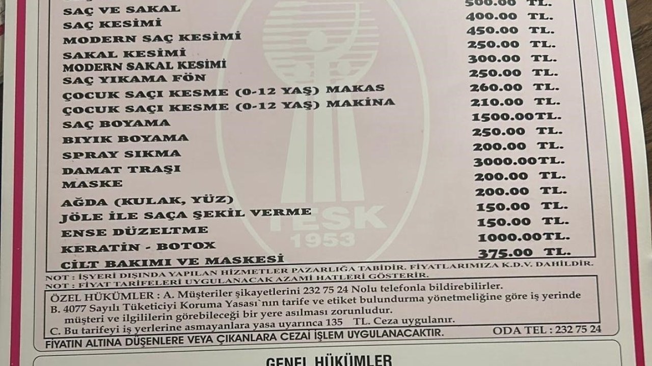 Kayseri’de berber ücretlerine zam