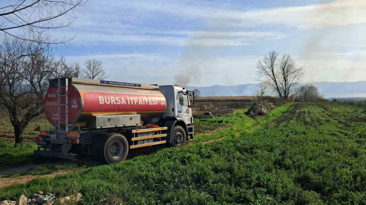 İznik’te rüzgarla birlikte sazlık yangını büyüyor