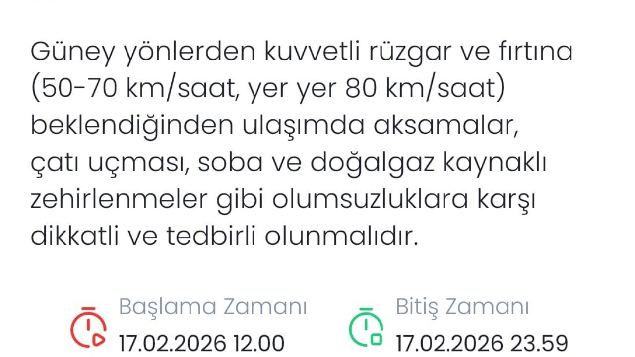 Denizli için fırtına uyarısı