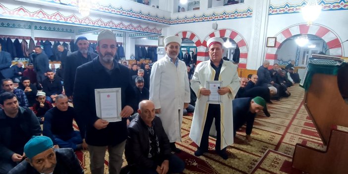 Müftülükten imam ve müezzine teşekkür belgesi