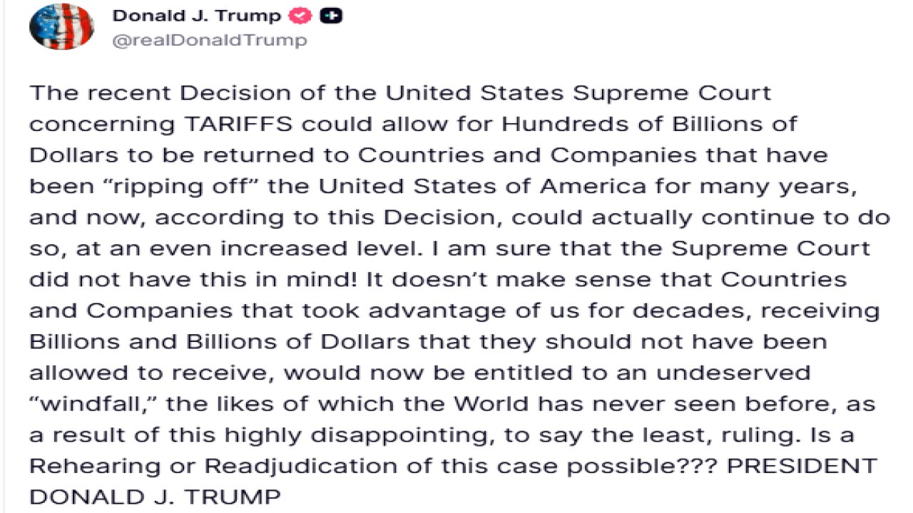 Trump, ABD Yüksek Mahkemesi’ni gümrük vergisi kararını gözden geçirmeye çağırdı