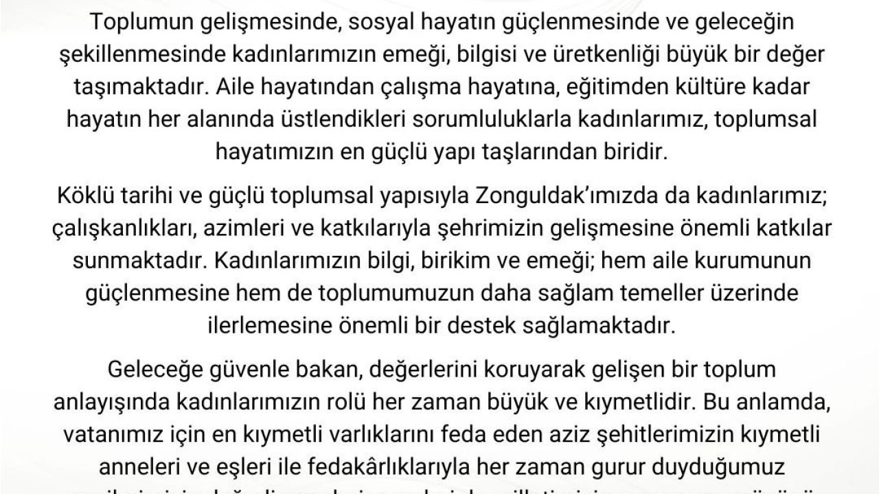 Vali Osman Hacıbektaşoğlu’ndan 8 Mart mesajı: "Kadınlarımız toplumsal hayatın en güçlü yapı taşlarıdır"