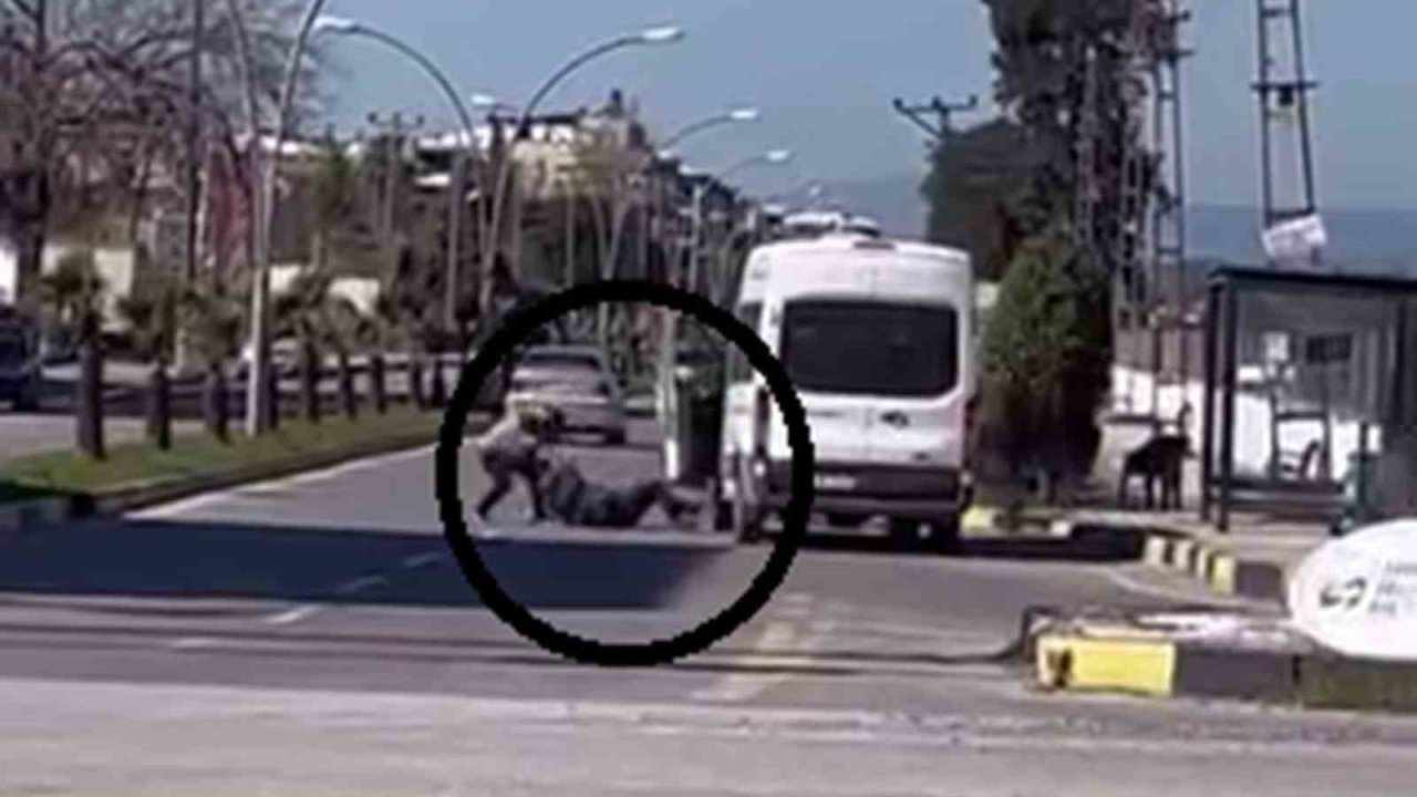 Korku dolu anlar kamerada: Yere yatırdığı minibüs şoförünü defalarca yumrukladı