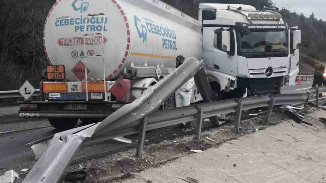 Mazot yüklü tanker kontrolden çıkarak karşı şeride geçti
