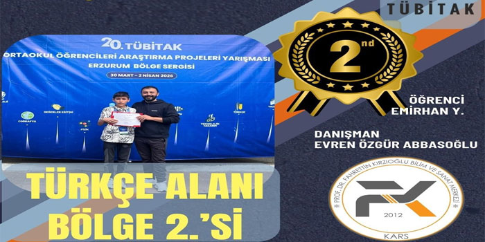 Karslı Öğrenciden TÜBİTAK Yarışmasında Bölge İkinciliği